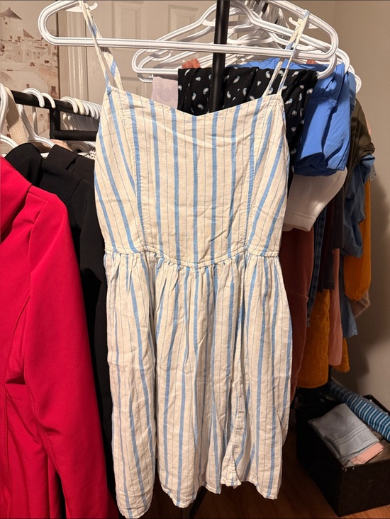 aerie Dresses & Skirts - aerie Cream and Blue Striped Mini Dress